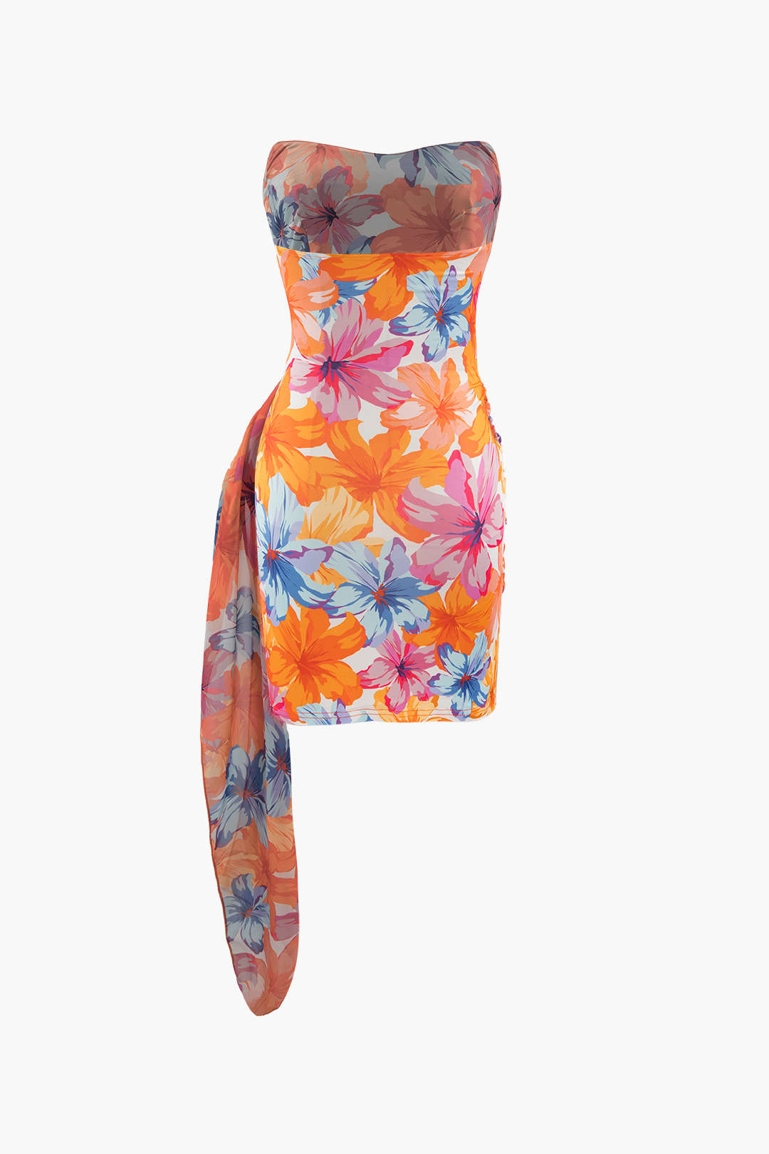 FLORAL MINI DRESS WITH DRAPED SIDE FOR A LASTING IMPRESSION AT SPECIAL OCCASIONS