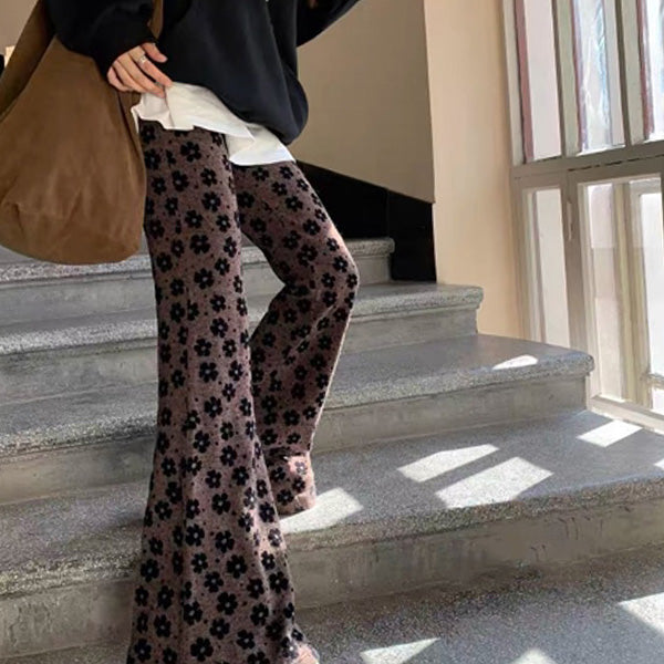 FLORAL-PATTERNED FLARED PANTS FOR WOMEN