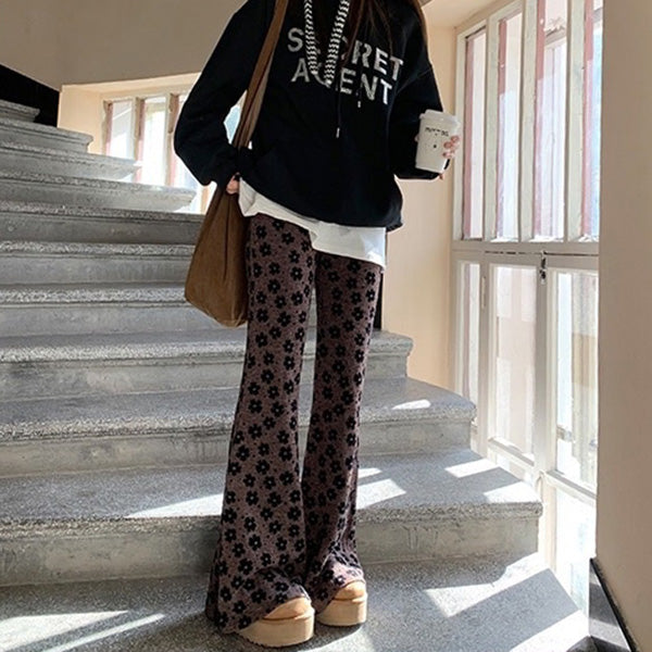 FLORAL-PATTERNED FLARED PANTS FOR WOMEN