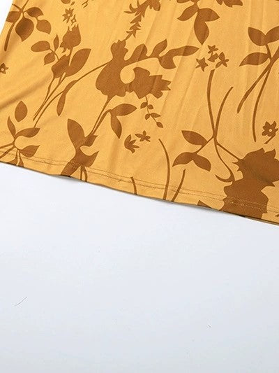 FLORAL PRINT BACKLESS MAXI DRESS WITH YELLOW FRENCH FLORAL DESIGN