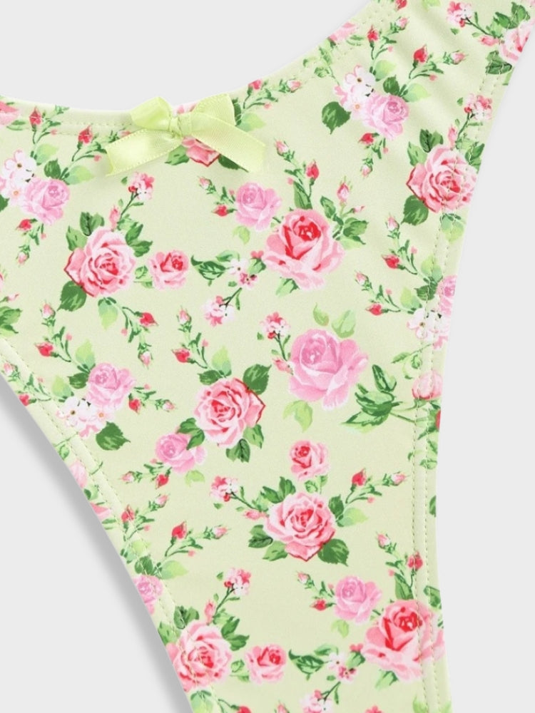 FLORAL PRINT BANDEAU BIKINI SET WITH STYLISH STRETCH FABRIC