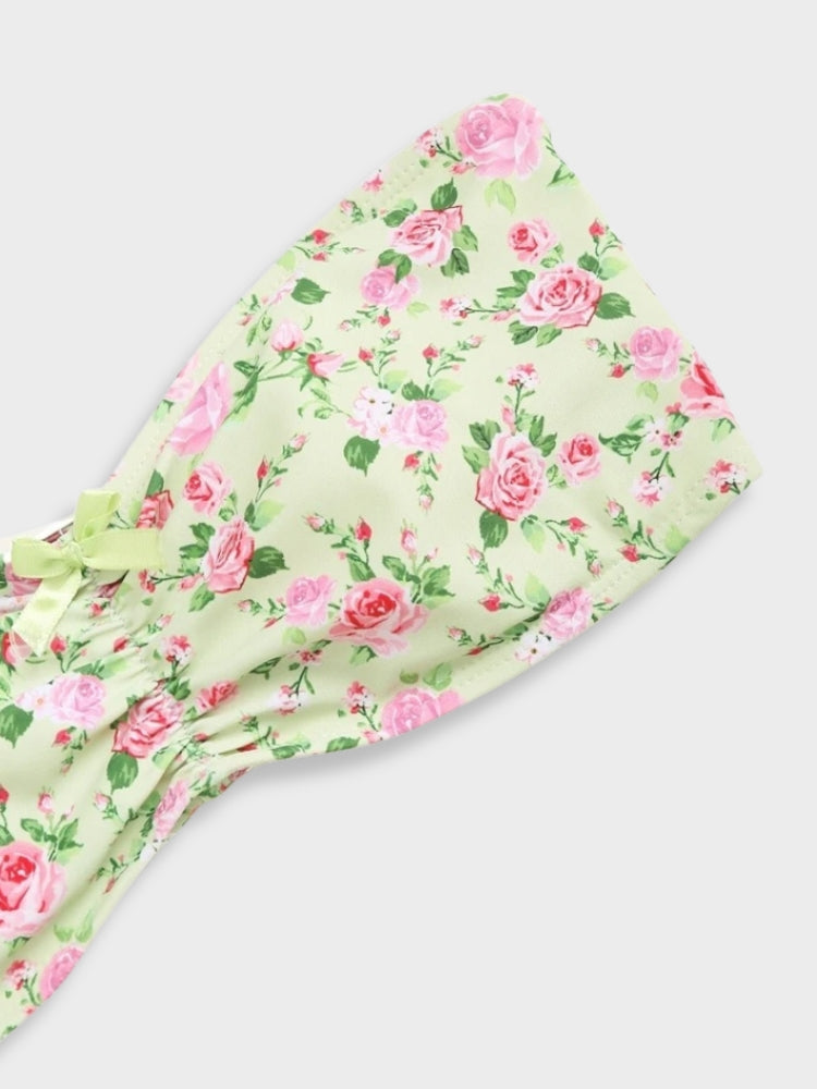 FLORAL PRINT BANDEAU BIKINI SET WITH STYLISH STRETCH FABRIC