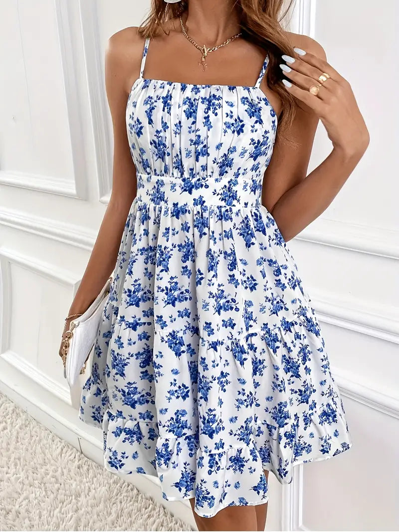 FLORAL PRINT CAMI DRESS WITH FLATTERING FIT