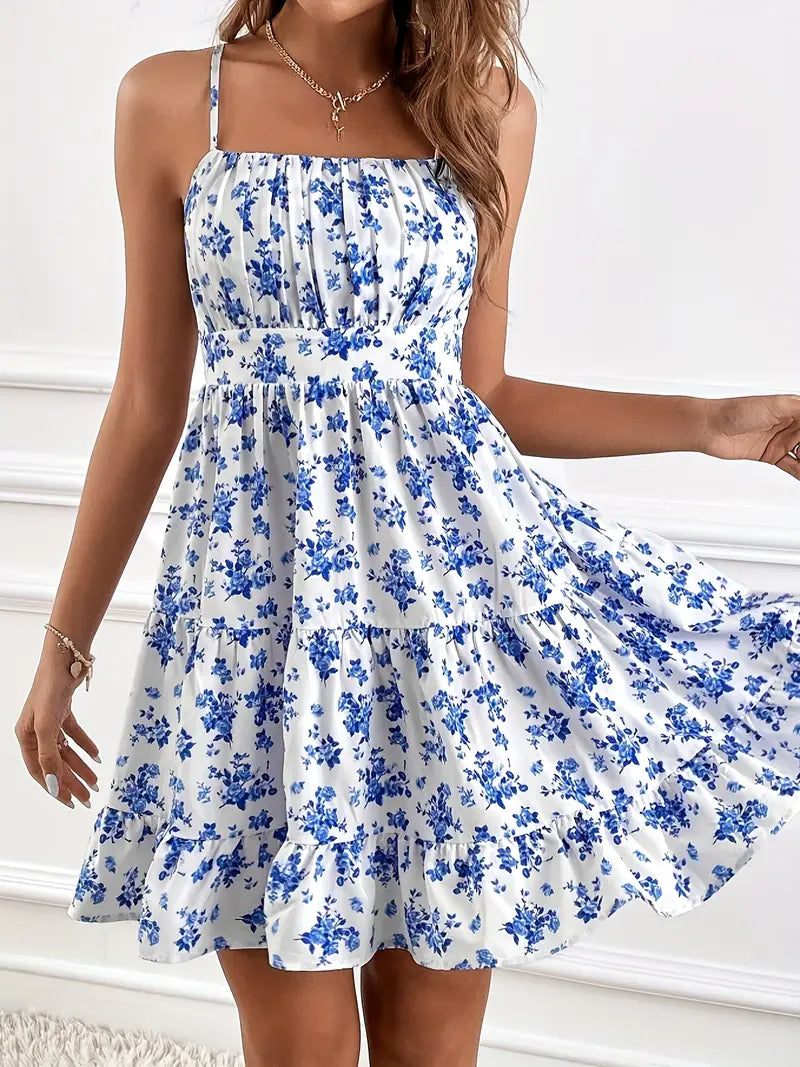 FLORAL PRINT CAMI DRESS WITH FLATTERING FIT