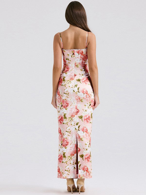 FLORAL PRINT MAXI DRESS WITH FRENCH FLORAL DESIGN