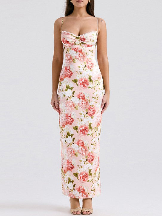 FLORAL PRINT MAXI DRESS WITH FRENCH FLORAL DESIGN