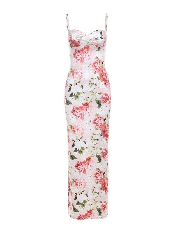 FLORAL PRINT MAXI DRESS WITH FRENCH FLORAL DESIGN