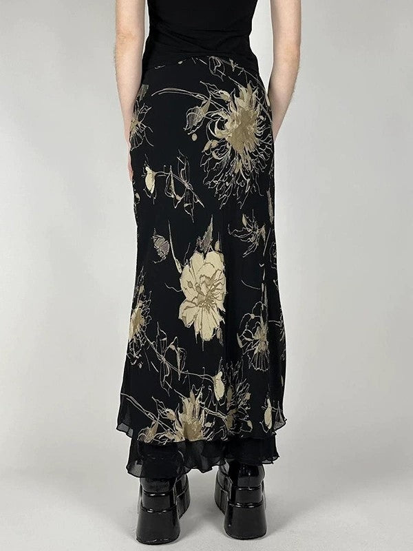 FLORAL PRINT MAXI SKIRT WITH LOW WAIST IN VINTAGE STYLES