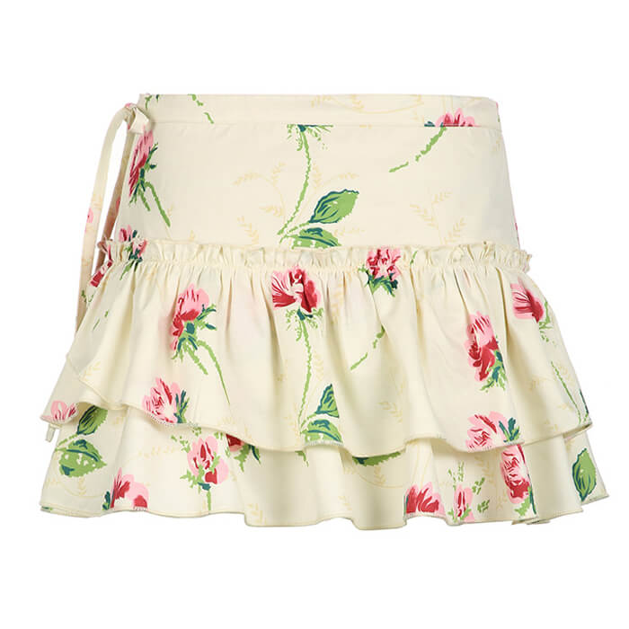FLORAL PRINT RUFFLE TIERED SKIRT