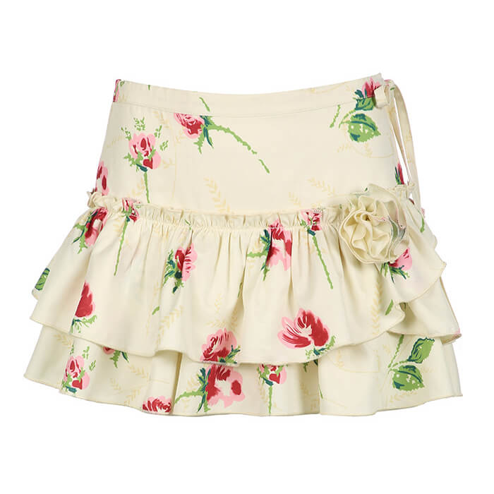 FLORAL PRINT RUFFLE TIERED SKIRT