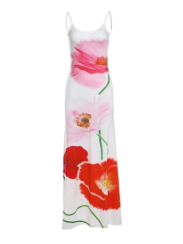 FLORAL PRINT SLIM FIT SPAGHETTI STRAP DRESS