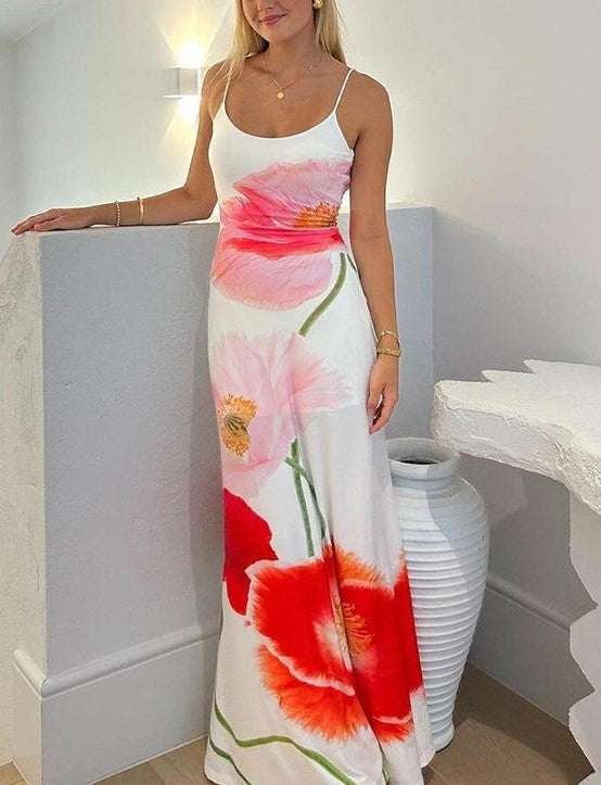 FLORAL PRINT SLIM FIT SPAGHETTI STRAP DRESS