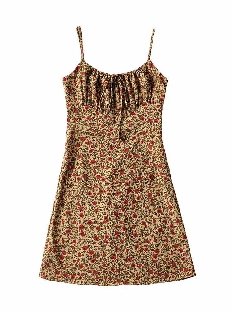 FLORAL PRINT SLIP DRESS - FLORAL PRINT SPAGHETTI STRAP DESIGN