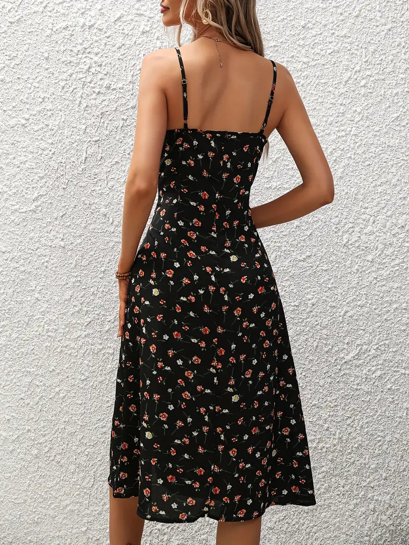 FLORAL PRINT SPAGHETTI STRAP DRESS REGULAR FIT DRESS