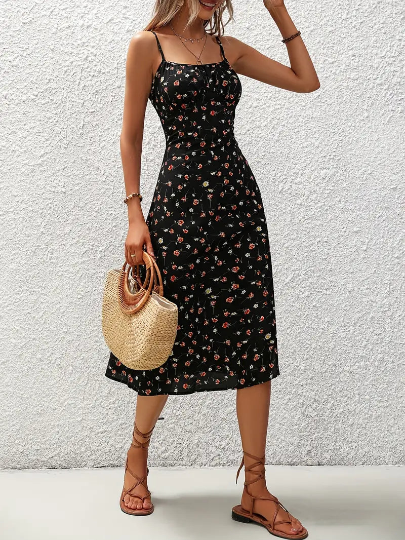 FLORAL PRINT SPAGHETTI STRAP DRESS REGULAR FIT DRESS