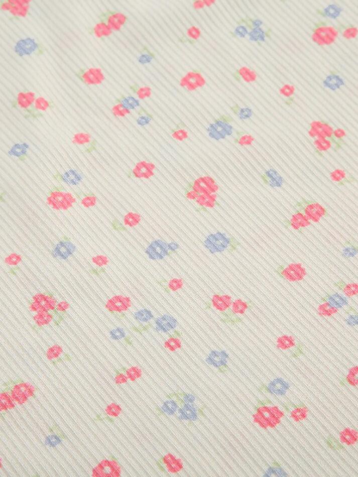 FLORAL PRINT TANK TOP WITH BLUE RIBBON ACCENTS SLIM FIT Y2K STYLE