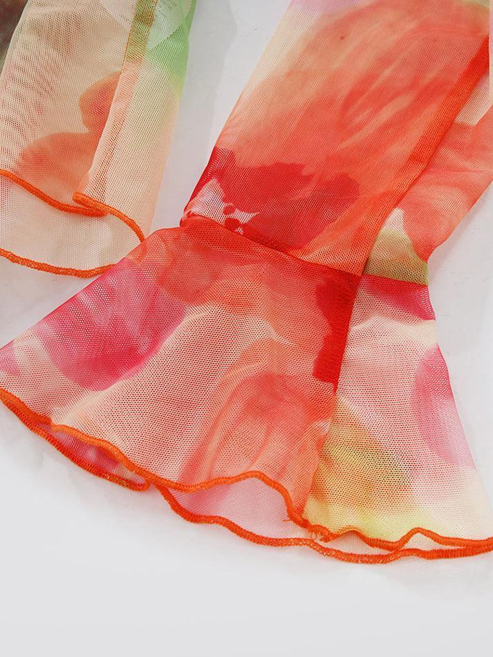 FLORAL PRINT TIE-FRONT BLOUSE IN RED VINTAGE DEEP