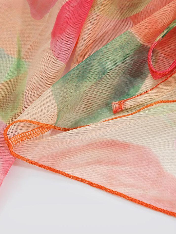 FLORAL PRINT TIE-FRONT BLOUSE IN RED VINTAGE DEEP