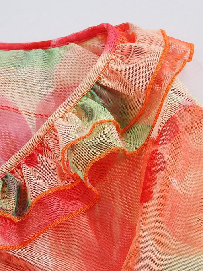 FLORAL PRINT TIE-FRONT BLOUSE IN RED VINTAGE DEEP