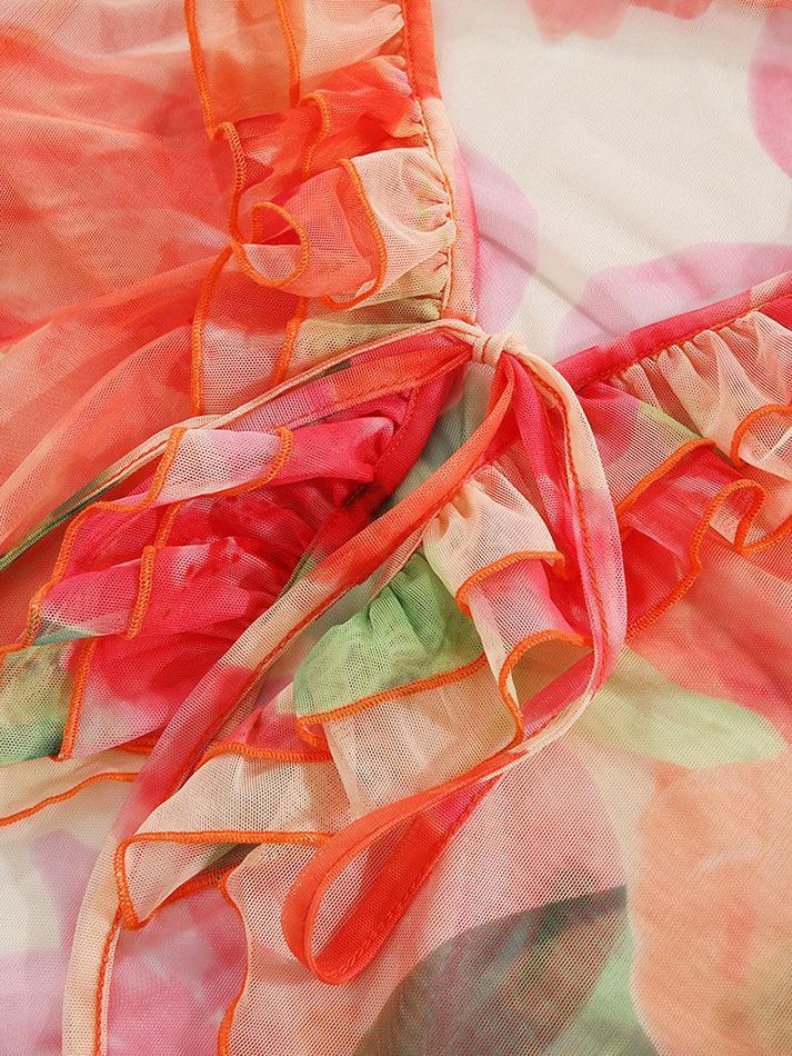 FLORAL PRINT TIE-FRONT BLOUSE IN RED VINTAGE DEEP