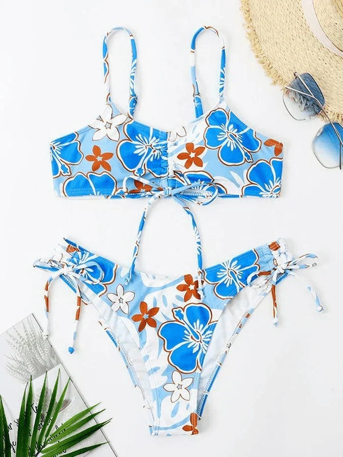 FLORAL PRINT TWO-PIECE SWIMSUIT - FLORAL PRINT CUTE BIKINI