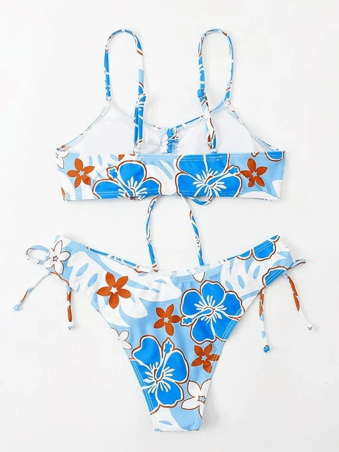 FLORAL PRINT TWO-PIECE SWIMSUIT - FLORAL PRINT CUTE BIKINI
