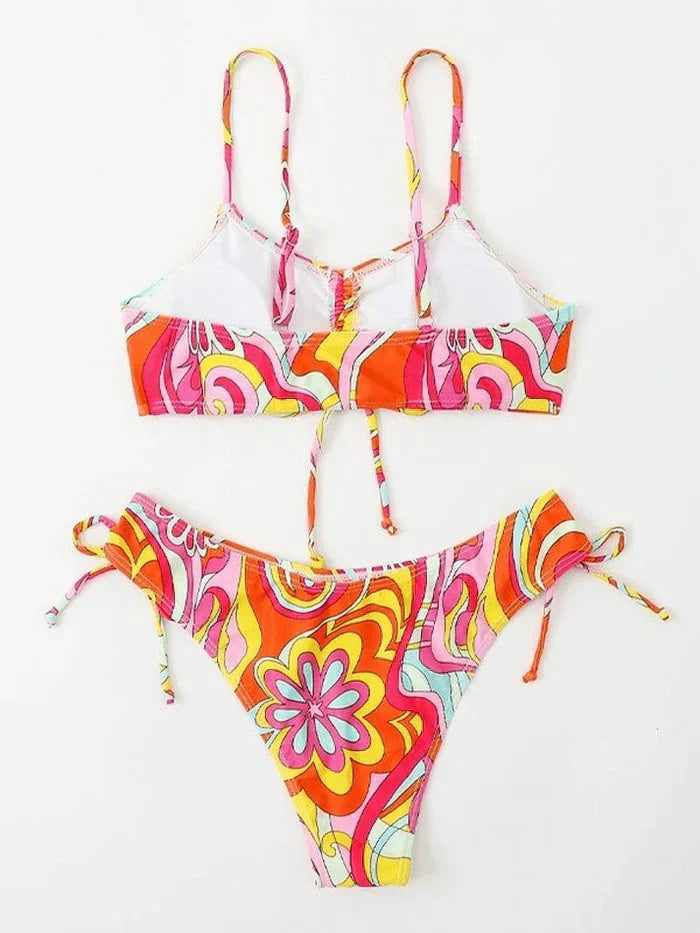 FLORAL PRINT TWO-PIECE SWIMSUIT - FLORAL PRINT CUTE BIKINI
