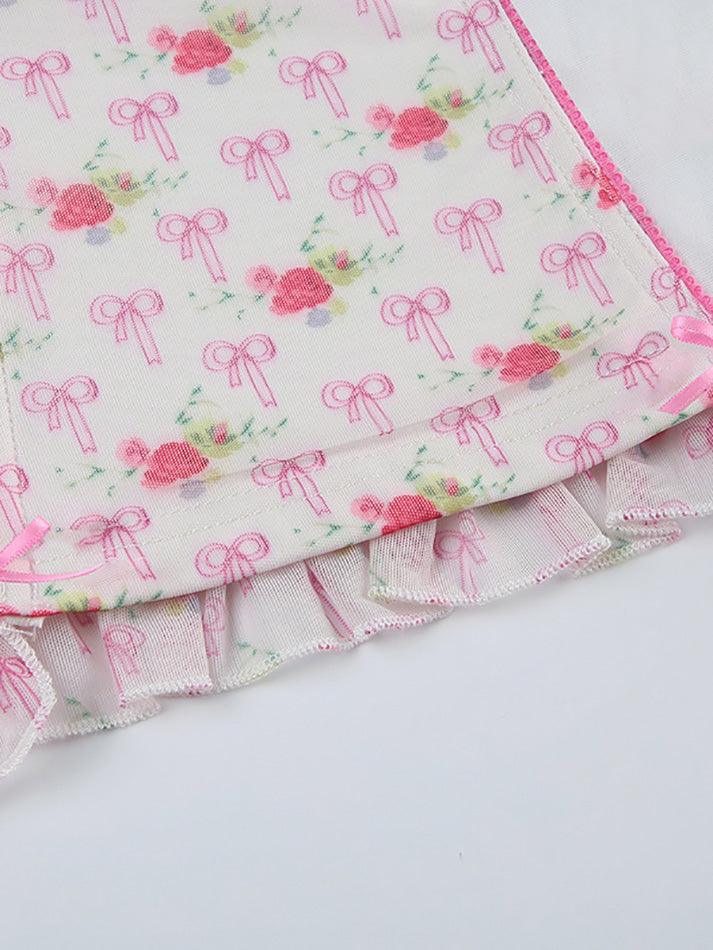 FLORAL RIBBON PATTERNED CORSET TOP CASUAL SLIM FIT