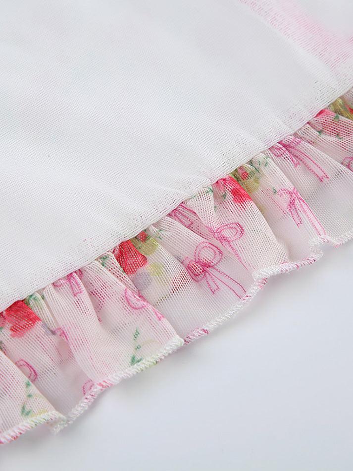 FLORAL RIBBON PATTERNED CORSET TOP CASUAL SLIM FIT