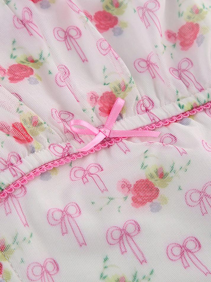 FLORAL RIBBON PATTERNED CORSET TOP CASUAL SLIM FIT