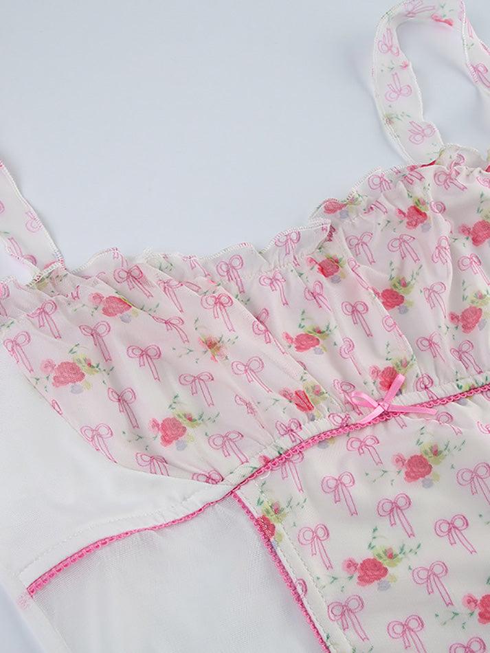 FLORAL RIBBON PATTERNED CORSET TOP CASUAL SLIM FIT