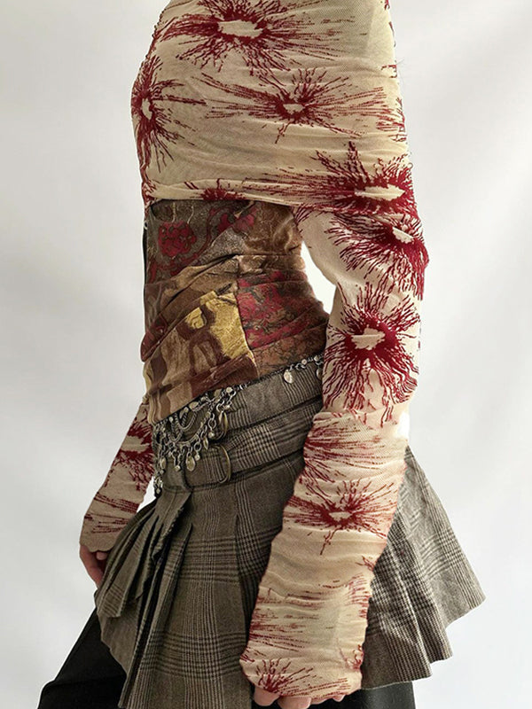 FLORAL VINTAGE-INSPIRED ONE-SHOULDER TOP WITH CHAIN BELT