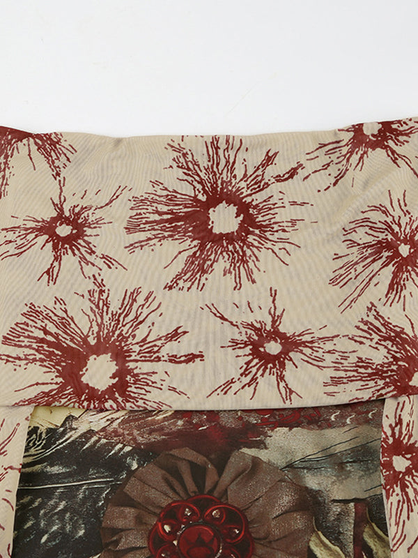 FLORAL VINTAGE-INSPIRED ONE-SHOULDER TOP WITH CHAIN BELT