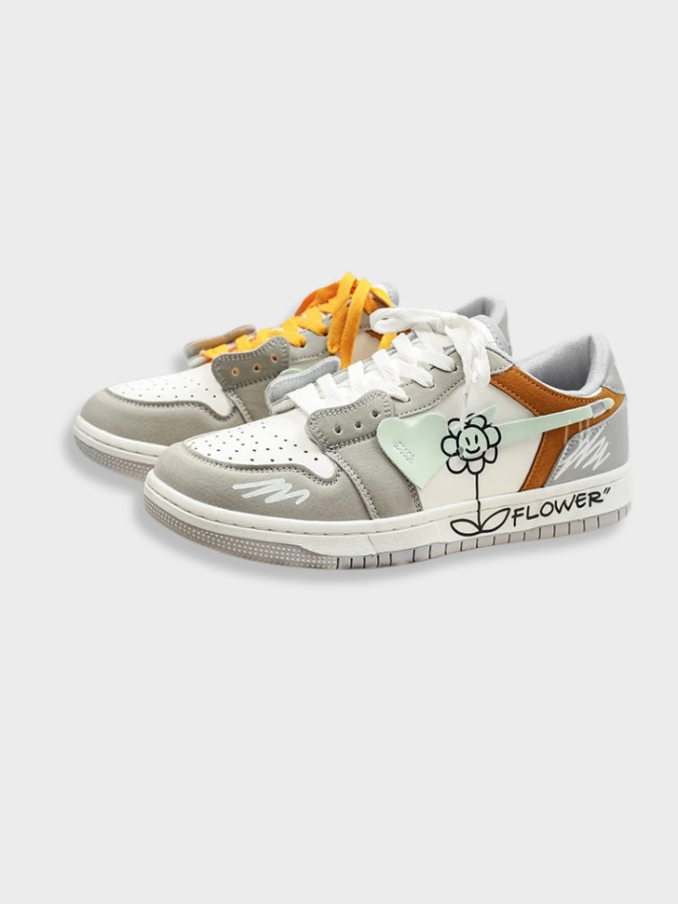 FLOWER DESIGN SYNTHETIC LEATHER SNEAKERS - 2 PIECE SET