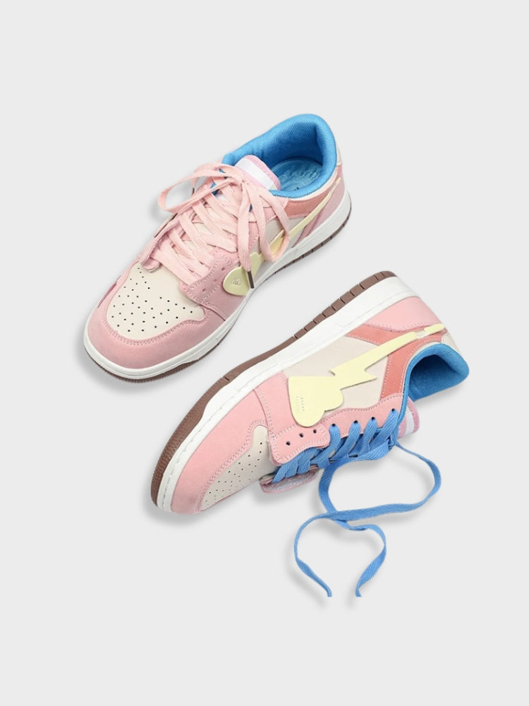 FLOWER DESIGN SYNTHETIC LEATHER SNEAKERS - 2 PIECE SET