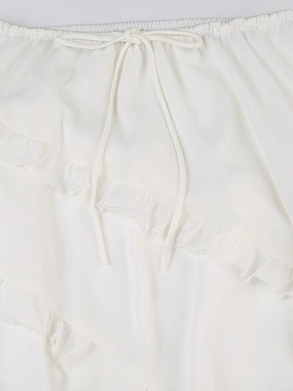 FLOWING WHITE MAXI SKIRT WITH COWBOY BOOTS VINTAGE SLIT LACE DETAIL