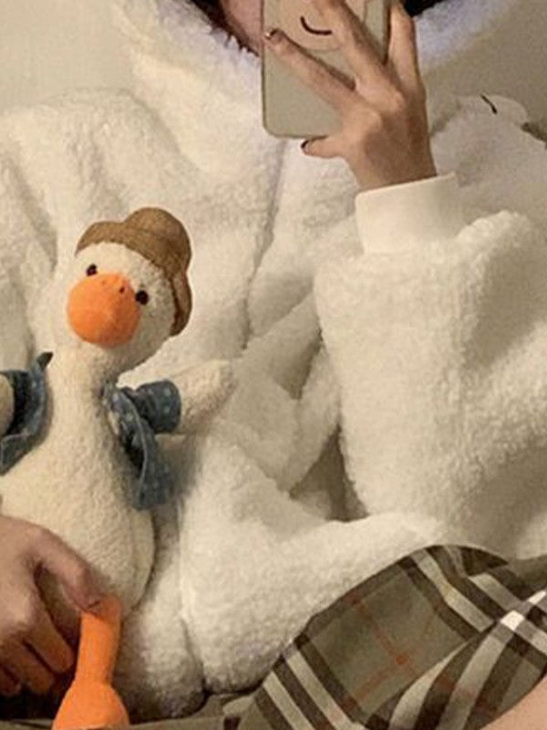 FLUFFY WHITE BEAR-EARED HOODIE UNIQUE EAR HOOD