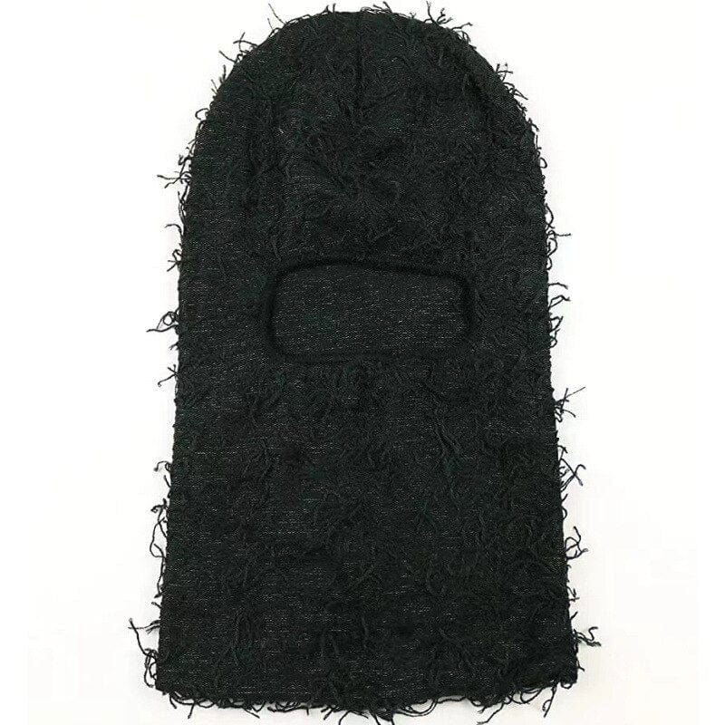 FRINGED BALACLAVA - WARM BLACK WINTER ACCESSORY
