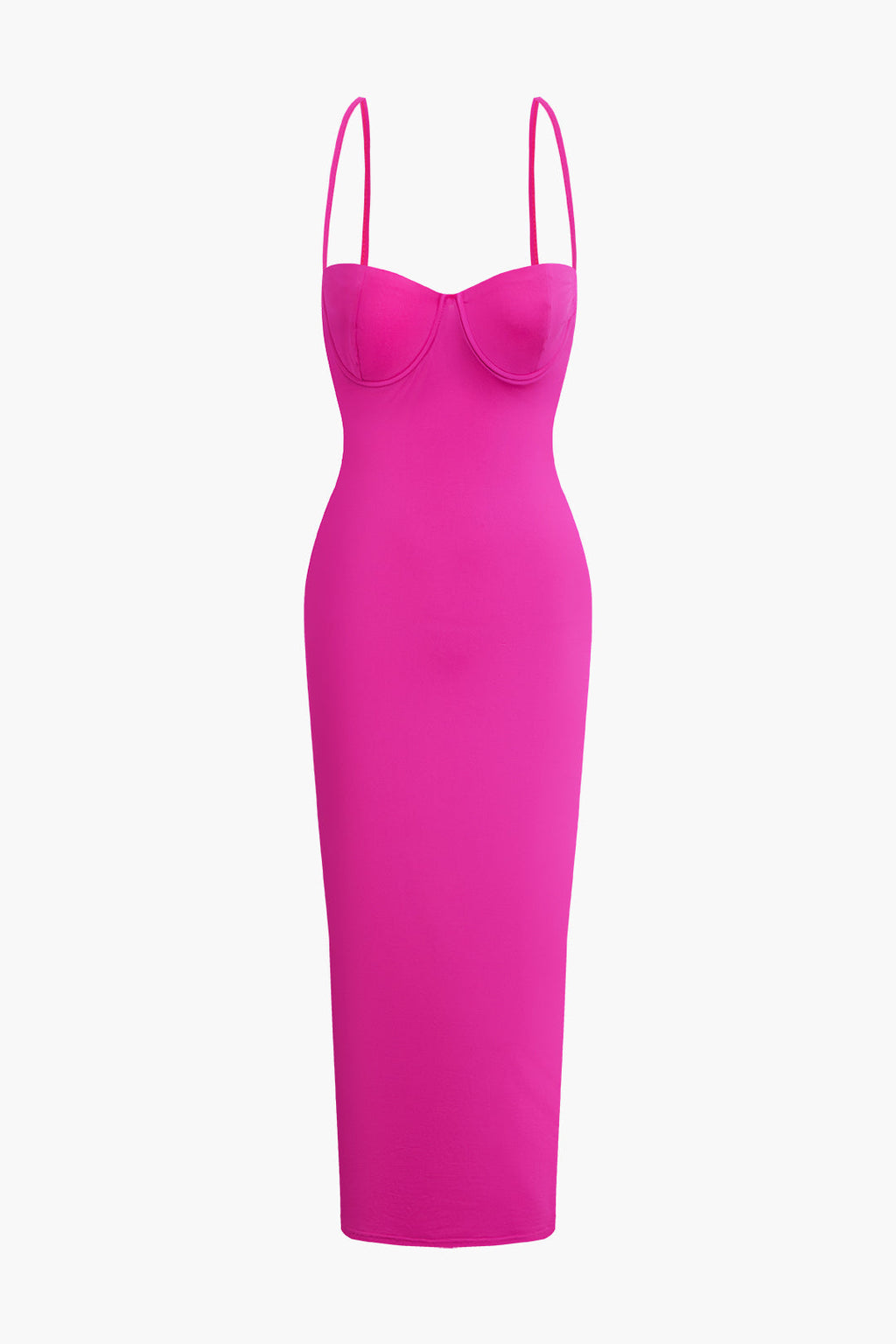 FUCHSIA MIDI DRESS WITH SPAGHETTI STRAPS STRETCH FABRIC CASUAL DRESS