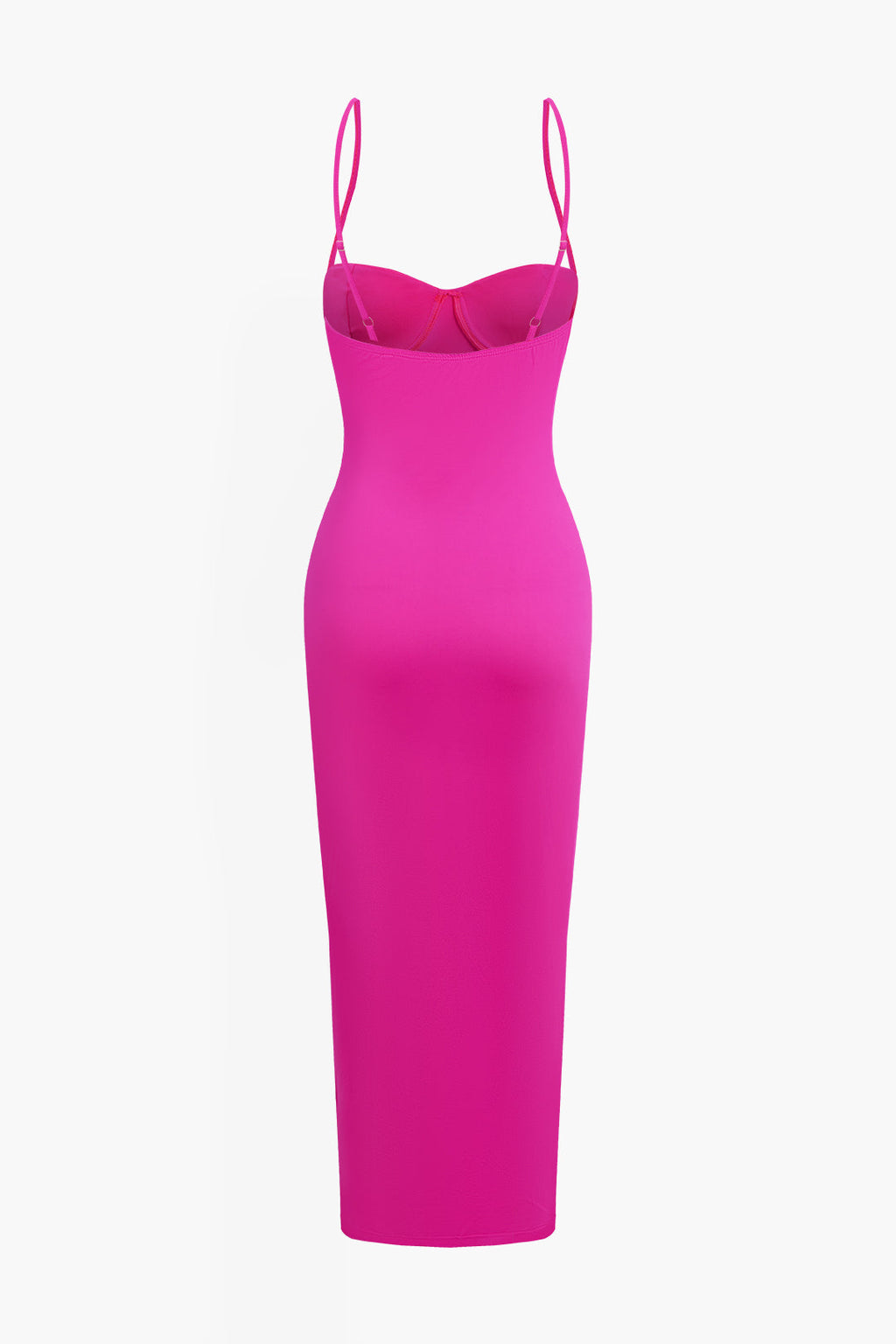 FUCHSIA MIDI DRESS WITH SPAGHETTI STRAPS STRETCH FABRIC CASUAL DRESS