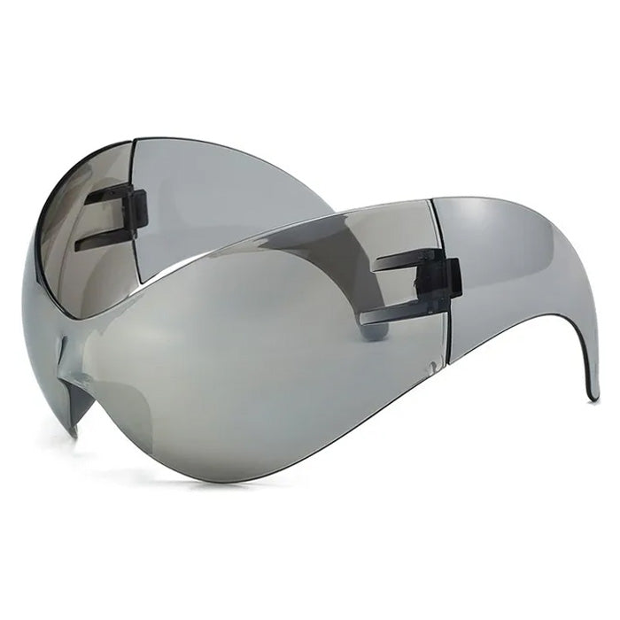 FUTURISTIC SILVER VISOR SUNGLASSES ACCESSORY FOR MODERN FASHION