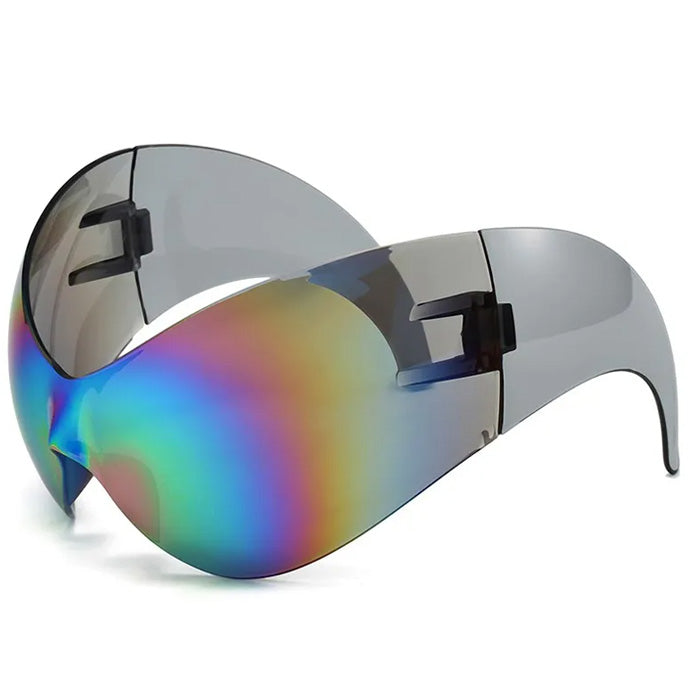 FUTURISTIC SILVER VISOR SUNGLASSES ACCESSORY FOR MODERN FASHION