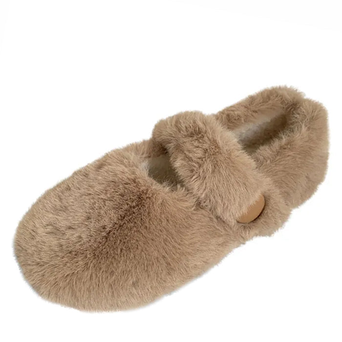 FUZZY BROWN MARY JANE SHOES FOR WOMEN