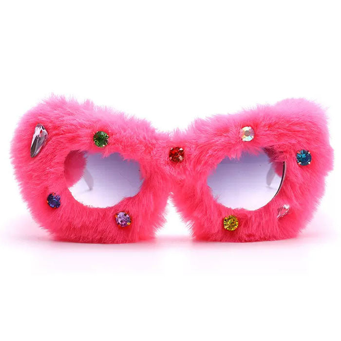 FUZZY RHINESTONE GLASSES PINK GEM Y2K FUZZY