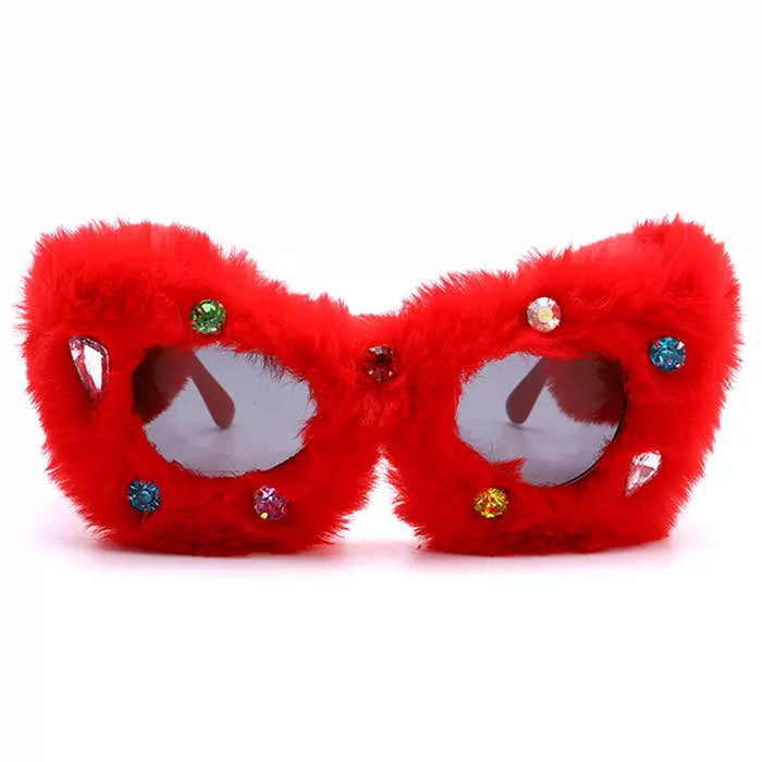 FUZZY RHINESTONE GLASSES PINK GEM Y2K FUZZY