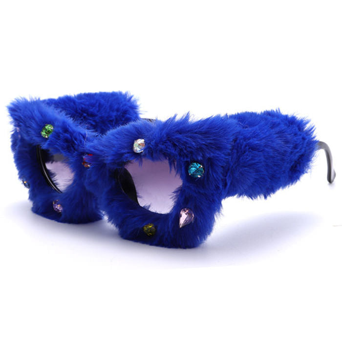 FUZZY RHINESTONE GLASSES PINK GEM Y2K FUZZY