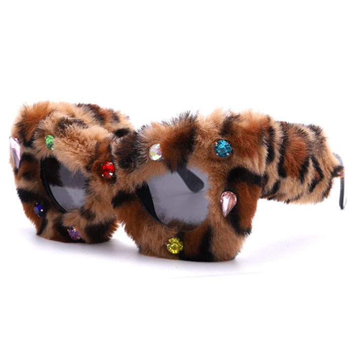 FUZZY RHINESTONE GLASSES PINK GEM Y2K FUZZY