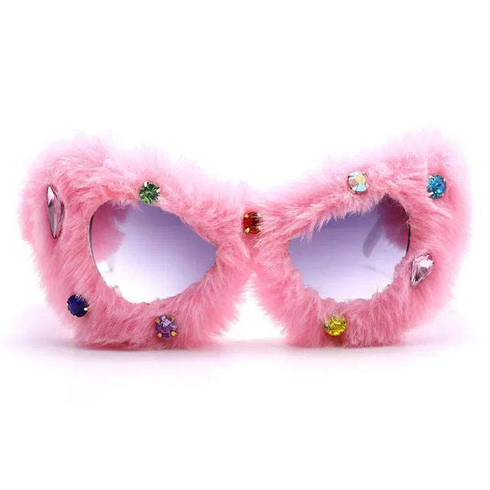 FUZZY RHINESTONE GLASSES PINK GEM Y2K FUZZY