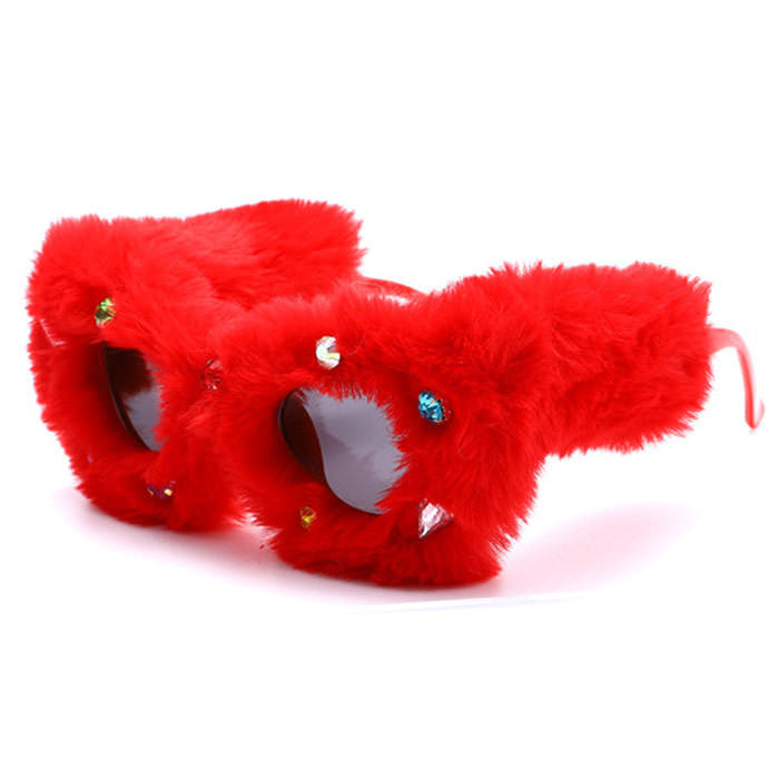 FUZZY RHINESTONE GLASSES PINK GEM Y2K FUZZY