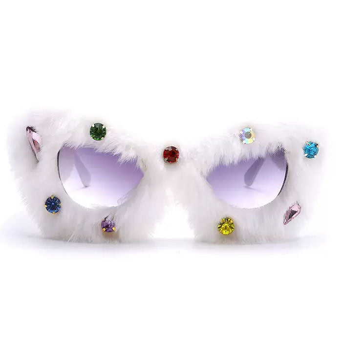 FUZZY RHINESTONE GLASSES PINK GEM Y2K FUZZY